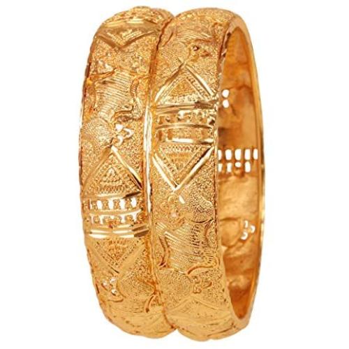 Touchstone ''Golden Bangle Collection Traditional Fine Jali Wire Mesh Work Thick Indian Bollywood Designer Jewelry Metal Kada Bangle Bracelets. Set of 2 in Antique Gold Tone for Women