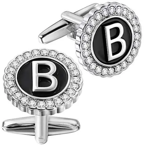 AMITER Cufflinks for Men Initial Mens Crystal Cuff Links Personalized Silver for Wedding Shirt Business Alphabet A-Z AMITER Cufflinks for Men Initial Mens Crystal Cuff Links Personalized Silver for Wedding Shirt Business Alphabet A-Z