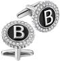 AMITER Cufflinks for Men Initial Mens Crystal Cuff Links Personalized Silver for Wedding Shirt Business Alphabet A-Z