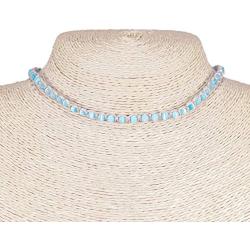 BlueRica Hemp Choker Necklace with Cats Eye Beads (Light Blue)