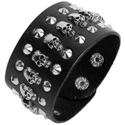 Black metal rivets studs punk rock biker wide belt leather bracelet guard wrist strap skull