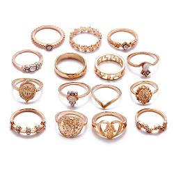 BERYUAN Women Rings Set Knuckle Rings Gold Stacking Rings for Girls and Teens Rings Cute Jewelry Rings Size 15Pcs