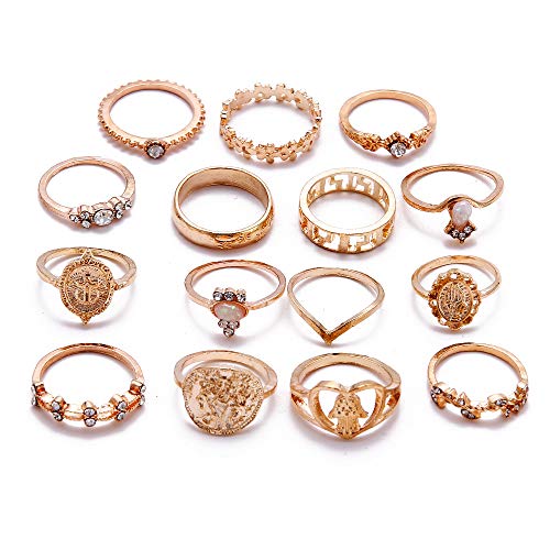 BERYUAN Women Rings Set Knuckle Rings Gold Stacking Rings for Girls and Teens Rings Cute Jewelry Rings Size 15Pcs