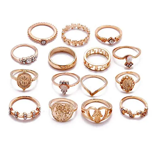 BERYUAN Women Rings Set Knuckle Rings Gold Stacking Rings for Girls and Teens Rings Cute Jewelry Rings Size 15Pcs BERYUAN Women Rings Set Knuckle Rings Gold Stacking Rings for Girls and Teens Rings Cute Jewelry Rings Size 15Pcs