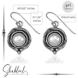 SHABLOOL Earring Sterling Silver 925 With White Cabochon Pearl Gemstone Always Elegant Earrings Teen Gift An Essential Gift For Her Mothers Day Handmade Jewelry Birthday Beautiful Fine Detailing