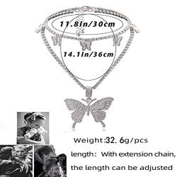 Ckecharfa Layered Rhinestone Pendant Necklace Sparkly Silver Butterfly Necklaces Chain Collar Full Crystal Choker Chains Adjustable Jewelry for Women and Girls