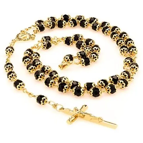 LIFETIME JEWELRY Rosary Necklace Black Crystal Prayer Beads 24K Real Gold Plated LIFETIME JEWELRY Rosary Necklace Black Crystal Prayer Beads 24K Real Gold Plated