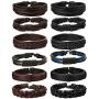 Jstyle 12Pcs Braided Leather Bracelet for Men Women Cuff Wrap Bracelet Adjustable Black and Brown (A:12Pcs)