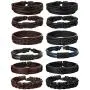 Jstyle 12Pcs Braided Leather Bracelet for Men Women Cuff Wrap Bracelet Adjustable Black and Brown (A:12Pcs) Jstyle 12Pcs Braided Leather Bracelet for Men Women Cuff Wrap Bracelet Adjustable Black and Brown (A:12Pcs)