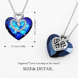 Alantyer Austrian Blue Crystal I Love You Forever Double Heart Princess Pendant Necklace 14K White Gold Plated Chain Necklace for Women Girls Silver Romantic Jewelry Gift 18