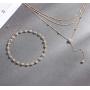 Blufly Layered Y Pendant Necklace Crystal Choker Beads Necklaces Lariat Long Necklace Chain jewelry for Women and Girls (GOLD)