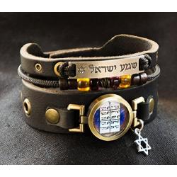 Lost Tribe Designs Hebrew Biblical Ten Commandments Bracelet with Shema Yisrael, Star of David and Beads