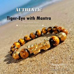 Angushiny 12mm Feng Shui Black Obsidian Wealth Bracelet Multicolour Options Natural Tiger Eye Agate Crystal Handmade Beaded Bracelets Pixiu Attract Wealth Power for Men