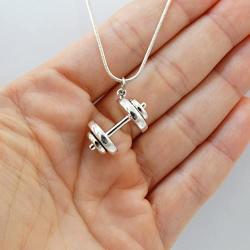 FashionJunkie4Life Sterling Silver Dumbbell Weight Pendant Necklace, 18'' Snake Chain