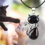 ASTRYAS Natural Chakra Stone Healing Crystals Round Gemstone Pendant Necklace Silver Cat Jewelry for Womens Girls(18 Inches Stainless Steel Chain) ASTRYAS Natural Chakra Stone Healing Crystals Round Gemstone Pendant Necklace Silver Cat Jewelry for Womens Girls(18 Inches Stainless Steel Chain)