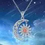 DAOSHANG 925 Sterling Silver Synthetic Opal Celtic Moon and Sun Pendant Necklace for Women Birthday Jewelry Gift, 18” Chain