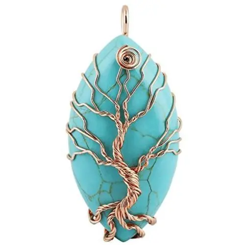 SUNYIK Oval Stone Tree of Life Necklace,HandmadeHealing Crystal Wire Wrapped Pendant Jewelry for Unisex SUNYIK Oval Stone Tree of Life Necklace,HandmadeHealing Crystal Wire Wrapped Pendant Jewelry for Unisex