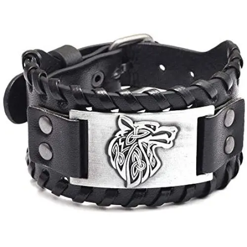 MRSXXNTY Viking Bracelet Wolf Head Vintage Nordic Rune Vintage Gothic Bracelet for Celtic Pagan Jewelry Braided Leather Bracelet MRSXXNTY Viking Bracelet Wolf Head Vintage Nordic Rune Vintage Gothic Bracelet for Celtic Pagan Jewelry Braided Leather Bracelet