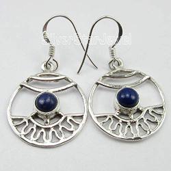 SilverStarJewel Real Lapis Lazuli Dangle Earrings 1.5'' 3.9 Grams 925 Solid Silver