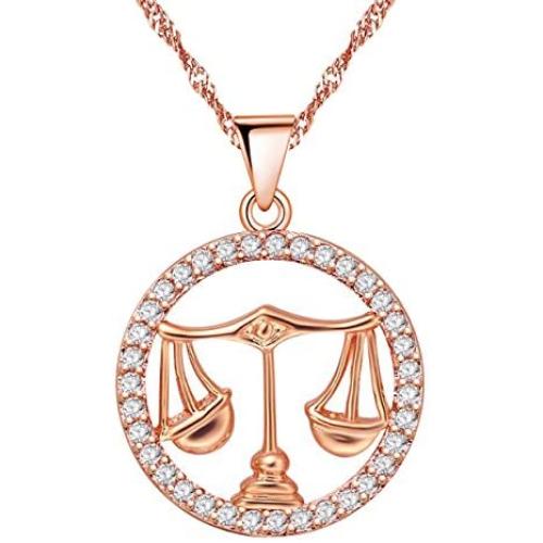 Uloveido Rose Gold Cubic Zirconia 12 Zodiac Constellation Pendant Necklace Birthday Gift N1047
