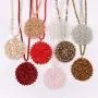 RIAH FASHION Bohemian Beaded Round Pendant Long Statement Necklace - Sparkly Crystal, Wood Braided Sun Disc Wired Circle Charm RIAH FASHION Bohemian Beaded Round Pendant Long Statement Necklace - Sparkly Crystal, Wood Braided Sun Disc Wired Circle Charm