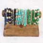 RIAH FASHION Multi Layer Bead Bracelet - Colorful Stacking Beaded Strand Stretch Cuff Statement Bangles Set