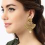 Aheli Kundan Pearl and Colour Beads Bollywood Style Indian Traditional Ethic Earrings Maang Tikka Set Fashion Jewelry for Women (Green)