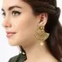 Aheli Kundan Pearl and Colour Beads Bollywood Style Indian Traditional Ethic Earrings Maang Tikka Set Fashion Jewelry for Women (Green)