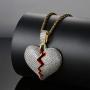 EXGOX Mens and Women 18k Gold Plated Broken Heart Pendant Necklace Hip Hop CZ Fully Iced Out Bling Cuban Stainless Rope Chain Necklace