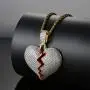EXGOX Mens and Women 18k Gold Plated Broken Heart Pendant Necklace Hip Hop CZ Fully Iced Out Bling Cuban Stainless Rope Chain Necklace EXGOX Mens and Women 18k Gold Plated Broken Heart Pendant Necklace Hip Hop CZ Fully Iced Out Bling Cuban Stainless Rope Chain Necklace