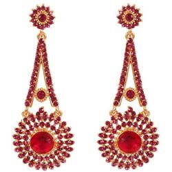 Touchstone Indian Bollywood paisley Rhinestone designer bridal jewelry earrings for women in antique gold tone