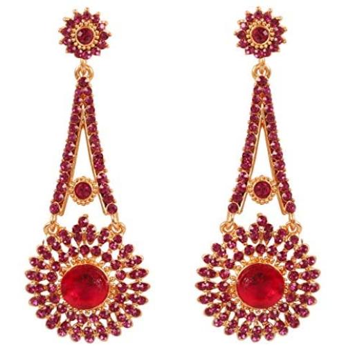Touchstone Indian Bollywood paisley Rhinestone designer bridal jewelry earrings for women in antique gold tone