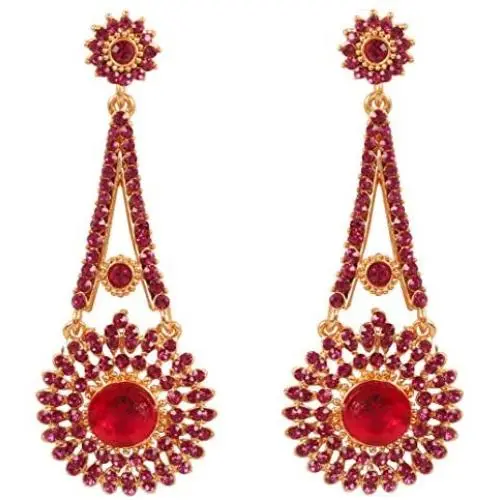 Touchstone Indian Bollywood paisley Rhinestone designer bridal jewelry earrings for women in antique gold tone