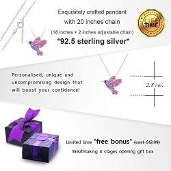 Flying Hummingbird Crystal Pendant Necklace for Women, Girls & Teens, Never Rust 925 Sterling Silver, Hypoallergenic Chain with Breathtaking Gift Box for Special Moments of Love