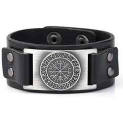 Dawapara Vintage Nordic Viking Rune Vegvisir Compass Charm Cuff Bracelet for Men/Women Gift Jewelry