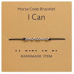 Morse Code Special Meaning Beaded Cylinder on Silk Cord Bracelets with Secret Inspirational Message Card for Women Men Jewelry Unique Gifts