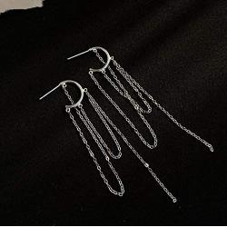 Silver Long Chain Tassel Dangle Earring for Women Girls Minimalist Ear Line Threader Chain Hoop Earring Jewelry