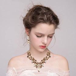 BriLove Womens Costume Fashion Crystal Floral Vine Leaf Statement Necklace Dangle Earrings Set