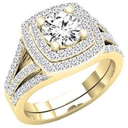 Dazzlingrock Collection 2.70 Carat (ctw) 10K Gold Round Cubic Zirconia Ladies Halo Bridal Engagement Ring Set