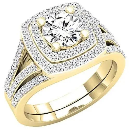 Dazzlingrock Collection 2.70 Carat (ctw) 10K Gold Round Cubic Zirconia Ladies Halo Bridal Engagement Ring Set