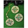 Aheli Wedding Wear Faux Kundan Beaded Round Earrings with Maang Tikka Set Ethnic Indian Jewelry for Women