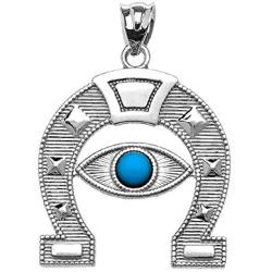 Elegant Sterling Silver Blue Stone Evil Eye Protection Horse Shoe Good Luck Pendant Necklace