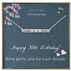 EFYTAL 30th Birthday Gifts for Women, 925 Sterling Silver Three CZ Bar Necklace For Her, 3 Decade Jewelry 30 Years Old