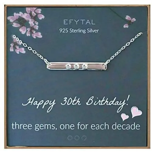 EFYTAL 30th Birthday Gifts for Women, 925 Sterling Silver Three CZ Bar Necklace For Her, 3 Decade Jewelry 30 Years Old