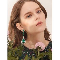 Scarlvambo Wedding Dangle Earrings Chandelier Womens Austrian Crystal Pierced Gold-Tone Emerald Color