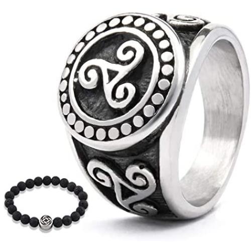 Gungneer Irish Triskele Ring Celtic Jewelry for Men Stainless Steel Protection Scandinavian Amulet Accessory