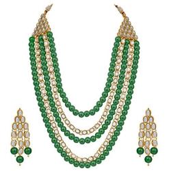 Aheli Kundan Pearl Long Multi Layered Necklace Earrings Set Indian Wedding Jewelry for Women