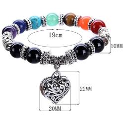 VIKI98 10MM 7 Chakra Religion Healing Balance Stone Beaded Bracelet Yoga Reiki Charm Heart Bracelets For Women