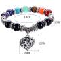 VIKI98 10MM 7 Chakra Religion Healing Balance Stone Beaded Bracelet Yoga Reiki Charm Heart Bracelets For Women