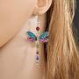 SMALLLOVE Dragonfly Dangle Drop Earrings for Women Girls Fairy Vintage Shining Crystal Rhinestone Alloy Wing Long Tassel Animal Earring Jewelry Gift